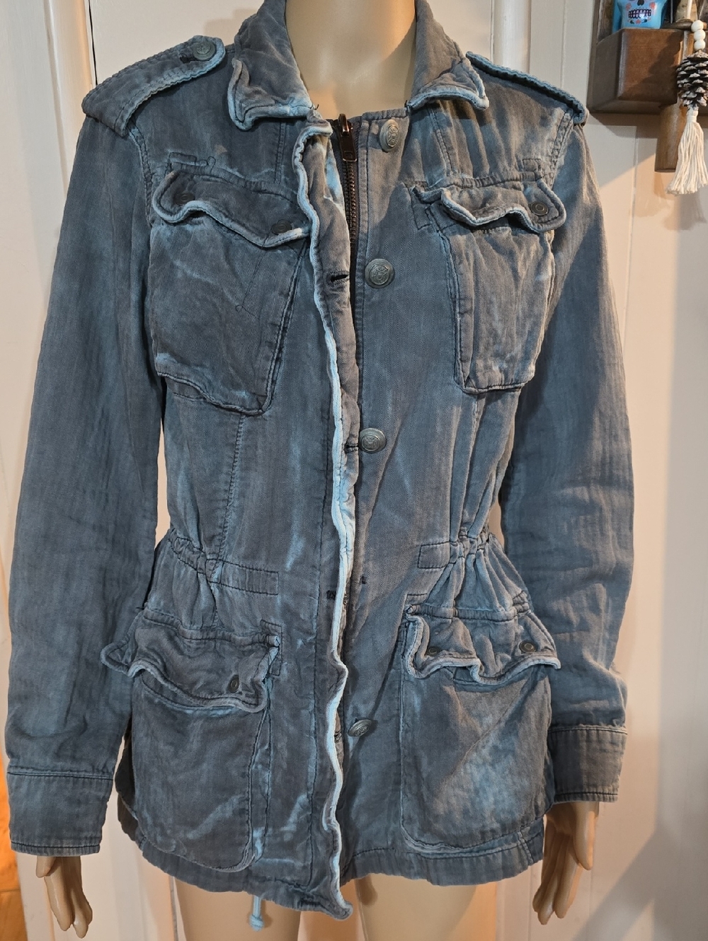 Free People Faded Blue Utility Jacket with Pocket Details